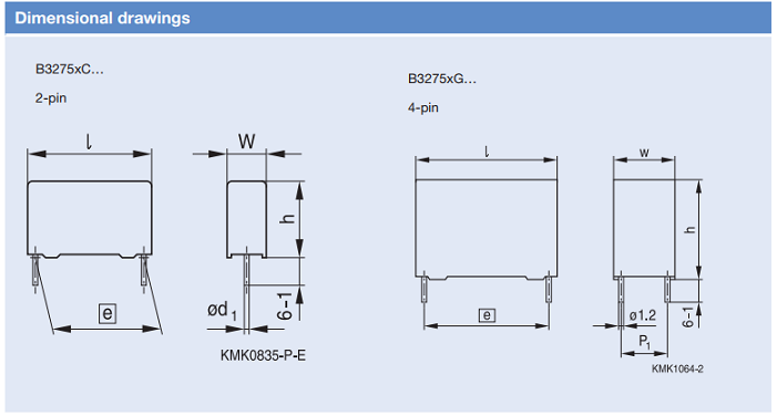 机械图纸 - TDK B3275系列MKP薄膜电容器